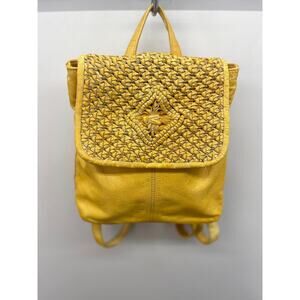 Frye & Co.‎ Esme Leather Woven Flap Backpack in Mustard Yellow